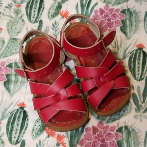 Saltwater red leather toddler sandals 6
